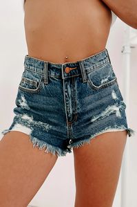 Be Honest High Rise Sneak Peek Distressed Denim Shorts (Medium Dark) – NanaMacs