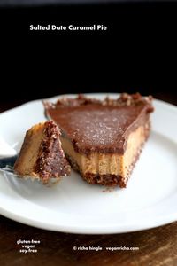 Salted Date Caramel, Chocolate Pie with Almond Coconut Crust. Vegan Glutenfree No Bake