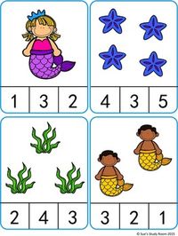 Count and Clip Cards: Mermaid (Numbers 1-20)