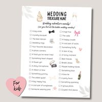 Add an extra dash of magic and excitement to your wedding with our Wedding Treasure Hunt for Kids! This delightful and interactive Printable Wedding I Spy Activity is perfect for keeping the little ones entertained during your cocktail hour or reception. Perfect for: 💍 Wedding Receptions 🍹 Cocktail Hours 💐 Engagement Parties 👰 Bridal Showers 🎉 Keeping Kids Entertained: A perfect solution to ensure children are having fun and staying busy, giving parents a chance to relax and enjoy the celeb