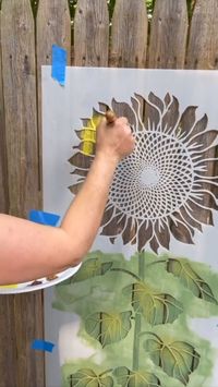 Stencil your fence! Summertime Sunflowers will certainly make you smile. Make that old fence shine with a stenciled facelift! For this project we used our Giant Sunflower stencil. Cutting Edge Stencils, Affordable Home Decor Made Easy.