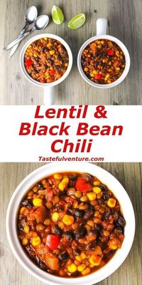 This Lentil and Black Bean Chili is Vegan, Gluten Free, and only has 300 Calories per serving!