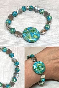 Vibrant Green and Turquoise Stacking Bracelet - Our handmade stretch bracelet is perfect alone or as a #stacking #bracelet. The rich tones of green, turquoise, blue and silver make this a fabulous fashion accessory!