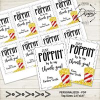 Personalized Popcorn Gift Tags | Printable - digital file | Just POPPIN by to say Thank You | HT008a