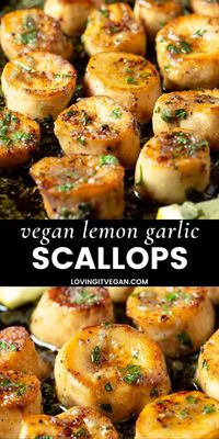 These vegan scallops are made with King Oyster mushrooms and have the PERFECT texture. Cooked in a vegan lemon garlic butter sauce with fresh parsley they are out-of-this-world delicious!