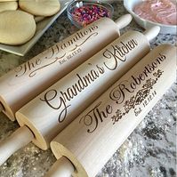 Real Hardwood Rolling Pins - 18 Traditional (holes in handles), Nicer Quality Traditional 17 Pin (no handle holes) & 19 French or Pastry Pin. Makes a nice surface for engraving wedding and anniversary dates, names, initials, monograms, logos & company names.  A great gift for your favorite cook.