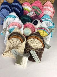 "These spa sets include one 8x8 100% cotton crocheted washcloth and four 4 1/2\" 100% cotton crocheted round facial scrubs in pretty color palettes.  The facial rounds are perfect for washing your face or removing make up. They are presented using the washcloth as the carrier for the four rounds.   They are washable and re-useable and made with a 100% mercerized cotton with beautiful color and sheen. The sets would be perfect for stocking stuffers, secret Santa or Teacher Appreciation gifts.  Tu