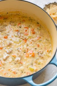 This comforting Creamy Chicken and Rice Soup comes together in a flash and is loaded with tender, juicy chicken pieces, veggies, rice and a creamy broth. The rice cooks right into the soup so it gives this soup body and richness and really thickens the broth thanks to the starch. It's the comfort food you crave after a long day! Enjoy with parmesan and parsley on top and enjoy! #chickenandrice #ricesoup #chickensoup #30minutesoups #easysouprecipes #krollskorner #soupseason #chickenrecipes 