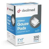 The Dealmed Sterile Gauze Pads are designed with high grade USP Type VII cotton that withstands both wet-to-moist and wet-to-dry dressing. They are well suited for any small wounds, cuts, abrasions, ulcers, and more. The gauze bandages are designed with a soft, non-stick, highly absorbent material that is breathable and allows for painless removal. Even with delicate skin types, there is no irritation. The first aid gauze pads come individually packed in peel down pouches to ensure sterility. Th