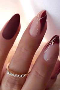 24pcs detachable almond false nails with glue Brown wine long press on nail stiletto full cover ballet fake nail for fall winter