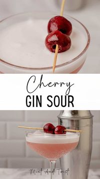 I love this cherry gin sour cocktail. It’s a pretty pale pink, thanks to cherry simple syrup, with a slight tang and the right amount of sweetness. It makes a most perfect summer cocktail.