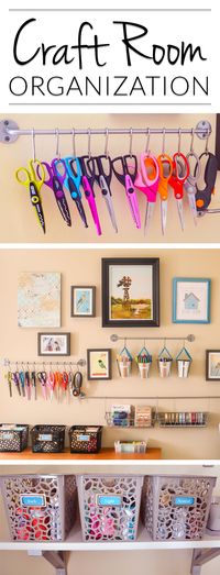 Oh! Craft Room Organizing & Storage ideas that would actually work in the corner of our guest room. LOVE that I could see what I have without packing everything away. My craft stuff would actually look good organized on the wall!