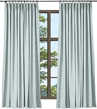 TWOPAGES Linen Textured Room Darkening Curtain 90 Inches Long, Winter Sky Pinch Pleated Window Curtain Drape Panel for Patio Door Dining Room Kids Room, 1 Panel