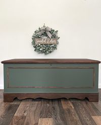 *THIS CHEST SHIPS FOR FREE! *Please message me with your zip code so that an accurate delivery window can be provided* *Please note* Depending on location, delivery times may vary. Please allow up to 6-8 weeks for west coast deliveries.  This is a simply gorgeous cedar chest in absolute perfect condition. Painted a warm green with slight blue undertones, it's perfect for any space. The wood has been stained a medium brown and will add warmth and comfy vibe to any room. The interior has been untouched and is ready for your blankets or anything you'd like to tuck away in a home decorative masterpiece! ALL SALES ARE FINAL PLEASE READ -This item can be shipped anywhere in the US, please message me with your zip code so  -This item is delivered to first level home only, please let me know if yo