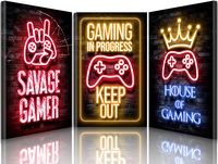 PRICES MAY VARY. 🎮3 Pieces gamer decor size: 12"Wx16"H×3pcs Framed Ready to hang. 🎮【Crafts improvement】We have added 2 improved craftsmanship to the artwork, adding small sparkling sequins to the canvas to make your artwork more eye-catching.And black cardboard is added on the back of the artwork to make the picture opaque, making the canvas more durable and not easy to relaxation. 🎮Please add to the shopping cart! All game room decor of the brand AKOTAC are produced in its own factory. We ha