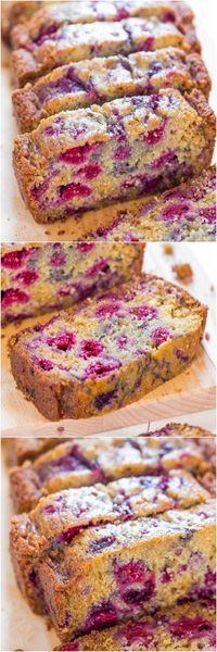 The Best Raspberry Bread - There's almost more raspberries than bread! Super soft and just bursting with juicy berries! So delishhhh!