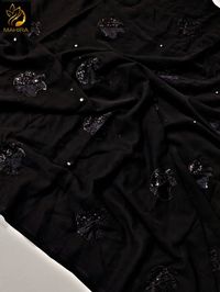 *Price 1200+$* *👑MAHIRA👑* Beautiful black🖤 Georgette saree with all over apple sequence work along with black plain bangalori silk blouse 0Y8