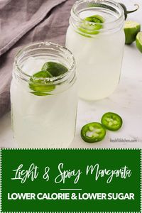 Light and Spicy Margarita made with LaCroix or other sparkling water, lime juice, jalapeño and zero sugar. Add a little honey if you like sweetness. A weight watchers friendly skinny margarita recipe that is light and refreshing. #lightcocktainrecipes #weightwatchersfriendlycocktails #lime #lacroix #sparklingwater #tequila #cocktailrecipe