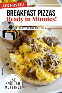 Air Fryer Breakfast Pizzas with English Muffins are a great easy option for breakfast, ready to eat in just 5 minutes in the Air Fryer!