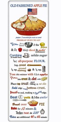 American Apple Pie Recipe 100% Cotton Flour Sack Dish Towel Tea Towel