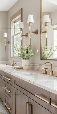 A bathroom with heated floors and a double sink adds comfort and style. An opulent bathroom highlights a tile mosaic and gold fixtures for a refined touch.