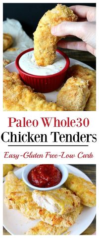 Paleo Whole30 Chicken Tenders- easy, quick, and so delicious!! The popular meal made gluten free, dairy free, and low carb!