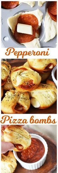 Pepperoni pizza bombs. These look delicious!!