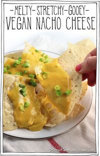 Vegan Nacho Cheese! YAS! Quick and easy to make, (only 15 minutes!), melty, stretchy, gooey, and tastes so so good! This is your new favourite! #nationalcheeseday