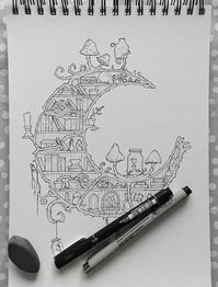 Moon Library Digital Download colouring Page Mushrooms - Etsy