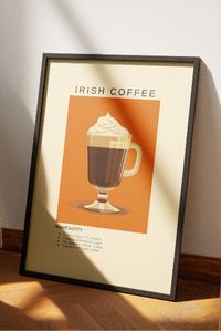 Elevate your bar cart and digital home decor with our Irish Coffee Print. This piece not only adds style to your space but also offers a classic Irish Coffee recipe to elevate your mixology skills. Sip in warmth and savor the perfect blend of flavors. 🍀☕ "Cheers with Irish Coffee: Digital Printable Home Decor and Recipe!"