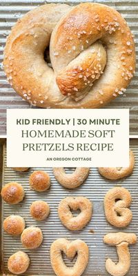 Amazingly easy homemade soft pretzels recipe with no complicated steps and no rising - they are ready in 30 minutes, making them perfect for easy snacks and fun meals. Made from scratch with just a few simple ingredients, these delicious pretzels are a great kitchen activity for the whole family. Give this simple process a try and create some unforgettable memories along with a healthy snack!