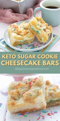 What's better than one dessert? Two, of course! Tender almond flour crust meets creamy sugar-free cheesecake in these delicious Keto Sugar Cookie Cheesecake Bars.