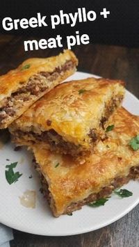 A delicious ground meat pie with crispy fillo pastry.