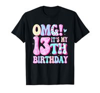 PRICES MAY VARY. OMG It's My 13th Birthday Cute Design - Funny gifts for 13 year old little girls. Makes a perfect Thirteen bday gift ideas for kids. 13 Yr Old Girl Best Gifts. Age 13 Birthday Outfit for daughter in law from mom. Happy 13th Birthday present for granddaughter, sister, niece, friend turning 13. This Girl Is Officially 13 Cute tie dye decorations party supplies accessories for her. Celebrating 13 Years Of Being Awesome. Lightweight, Classic fit, Double-needle sleeve and bottom hem