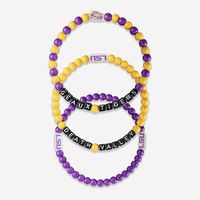 A whole new way to rep the team in style is here. Step up your fan fashion sense with this LSU Tigers 3 Pack Beaded Friendship Bracelet. These matching friendship bracelets have an all-over team-colored design and team logo displays, which makes them the perfect way to show your support for the LSU Tigers on gamedays and every day in between. Every bead bracelet design is the perfect addition to your outfit, whether you’re heading to the game, watching at home, or just hanging out with friends.