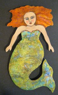 voluptuous mermaid art original painting on cut by sandymastroni, $54.00