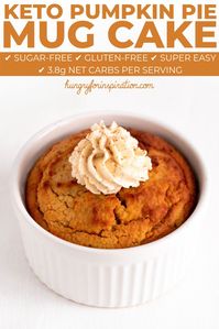 Keto Pumkin Pie Mug Cake with only 3.8g net carbs per serving! Gluten-free, sugar-free and 100% low carb! Ready in 5 minutes - the best keto snack or keto dessert! #ketodessert #mugcake #ketorecipes #pumpkinpie #pumpkinrecipes