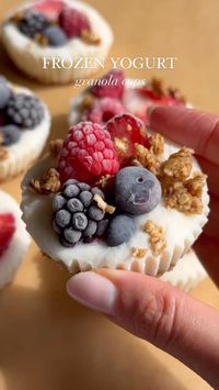 These frozen yogurt cups are perfect for an easy healthy snack and so fun to make! Feel free to customize them any way you like! They’re easy to make, packed with protein and can be enjoyed any time of day.  A few tips:  *I recommend at least 2% yogurt (I use 5%) if you want a creamier texture. *Let the yogurt cups thaw 5 minutes before eating. (They’ll be too hard out of the freezer to bite into)