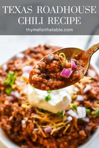 This Texas Roadhouse Chili Recipe can be made with beans or without beans. It is the best Texas Roadhouse Chili Copycat Recipe! Don't forget to check out all the variations and ways to serve this Texas Roadhouse copycat chili, such as chili mac and cheese!