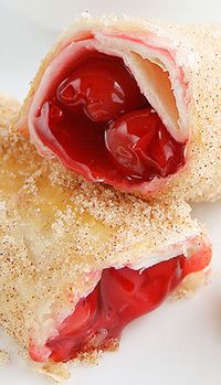 Cherry Empanadas. I think I want to try making this but with crepes and organic cherries,  boiled into that sort of texture that the fake crap comes like. Yum!