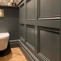 Eden Clay | Tiles & Wood Flooring | How amazing is this cloakroom/wc by @our_build_journal ?? Our wood flooring pairs beautifully with the dark walls, the gold accessories… | Instagram