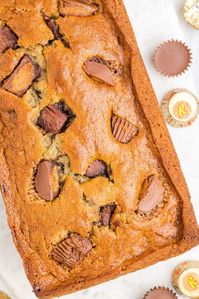 banana bread with pieces of Reese's