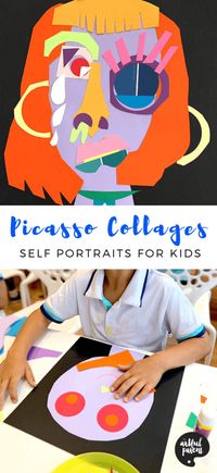 These colorful Picasso collages help kids explore identity as they create self portraits by cutting and assembling paper. #preschoolers #kidsactivities #kidsart #artsandcrafts #artforkids #picasso via @The Artful Parent