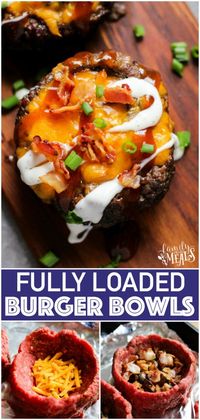 Fully Loaded Burger Bowls - Family Fresh Meals Recipe - No bun, great idea. Baked, not fried.