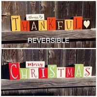 Merry Christmas Reverses With Always Be Thankful Wood Blocks - Etsy