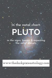 Your natal chart is a snapshot of the location in the Zodiac of the planets and other bodies, and shows your life and personality. It's a blueprint for your life and who you are using astrology. Use the interpretations for the natal planets like natal Pluto in the houses and aspecting the natal planets on The Dark Pixie Astrology: http://www.thedarkpixieastrology.com/natal-pluto.html