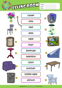 Living Room ESL Matching Exercise Worksheet For Kids