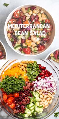 Mediterranean Bean Salad is a fresh and healthy side dish, made with 3 types of beans, a delicious vinaigrette, lots of vegetables and fresh herbs. It's perfect for meal prep, potlucks and as a side dish during grilling season. FOLLOW The Recipe Well for more great recipes!