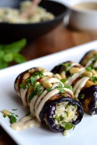 Herby Rice Stuffed Eggplant Rolls | Every Last Bite