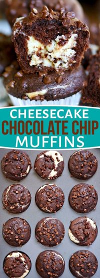 Breakfast has never been this decadent or delicious! Treat your family to Cheesecake Chocolate Chip Muffins this weekend and make breakfast an event they won’t soon forget. Decadent chocolate chip muffins stuffed with a creamy cheesecake filling are a chocolate lover’s dream come true! // Mom On Timeout #sponsored #WalmartWOW #breakfast #brunch #chocolate #muffin #recipe #recipes #dessert #momontimeout #desserts #cheesecake #chocolatechip